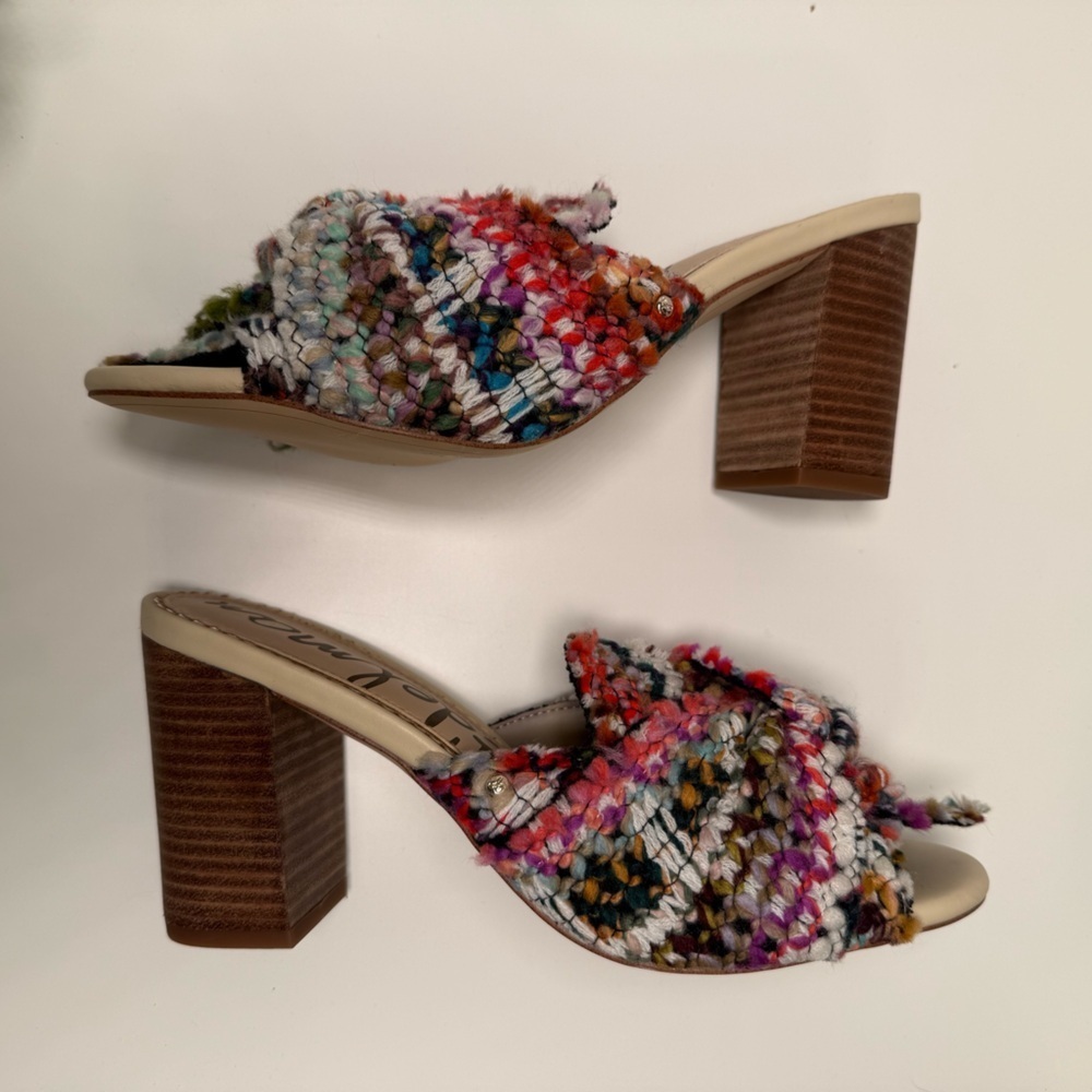 Sam Edelman Oda Slide Tweed Multicolor Knot Top Mule Sandal Size 8.5 Boho Fem - Picture 12 of 15
